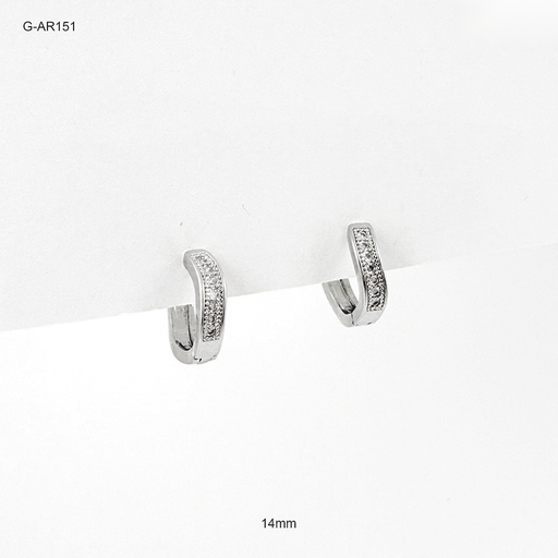 [G-AR-151] *ARGOLLA HUGGIE RODINADO SILVER ONDULADA MICROCIRCONES BLANCO 14MM