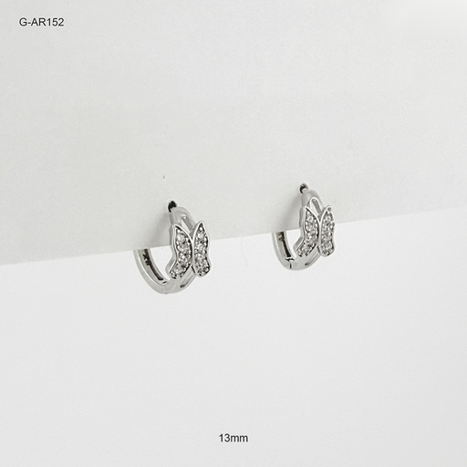 [G-AR-152] *ARGOLLA HUGGIE RODINADO SILVER MARIPOSA MICROCIRCONES BLANCO 13MM