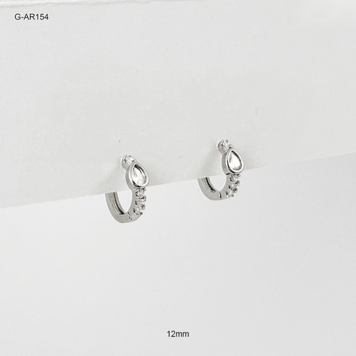 [G-AR-154] *ARGOLLA HUGGIE RODINADO SILVER GOTA CRISTAL MICROCIRCONES 12MM