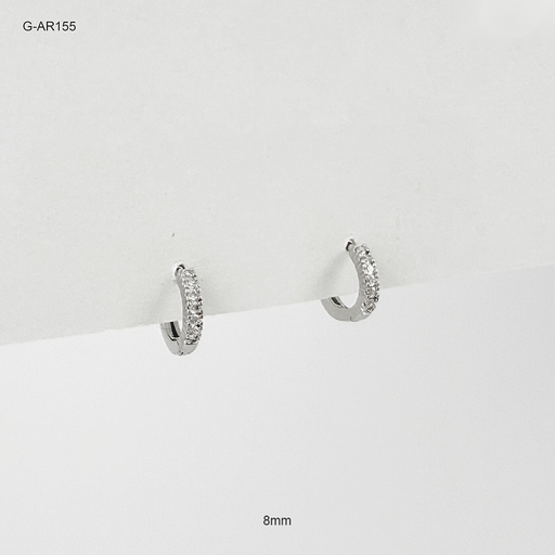 [G-AR-155] *ARGOLLA HUGGIE RODINADO SILVER MINI MICROCIRCONES BLANCOS 8MM