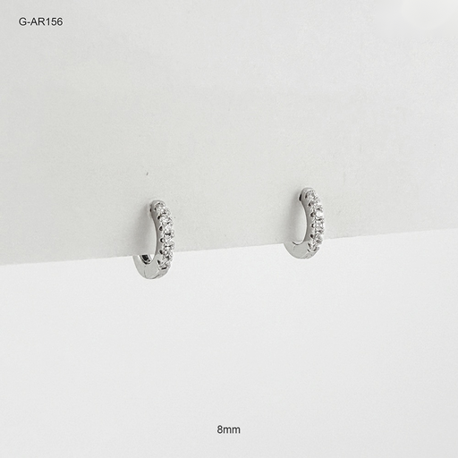 [G-AR-156] *ARGOLLA HUGGIE RODINADO SILVER MINI MICROCIRCONES BLANCOS 8MM 