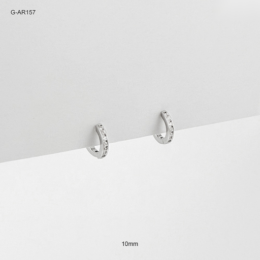 [G-AR-157] *ARGOLLA HUGGIE RODINADO SILVER CRISTALES BLANCOS 10MM