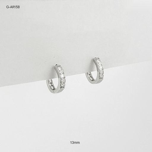 [G-AR-158] Argolla huggie rodinado silver cristales blancos 13mm