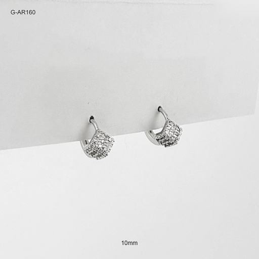 [G-AR-160] *ARGOLLA HUGGIE RODINADO SILVER CUBO MICROCIRCONES BLANCOS 10MM