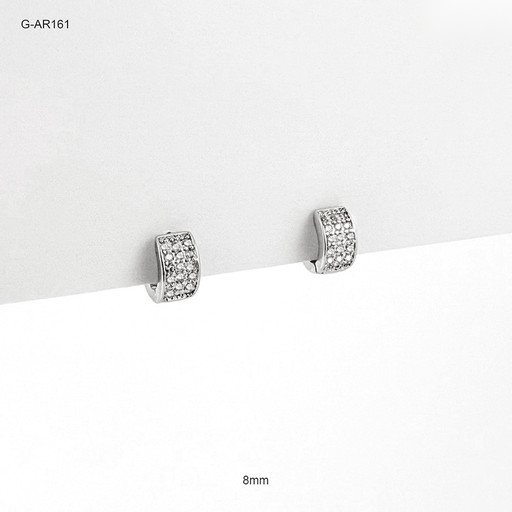 [G-AR-161] *ARGOLLA HUGGIE RODINADO SILVER TRIPLE LINEA MICROCIRCONES BLANCOS 8MM