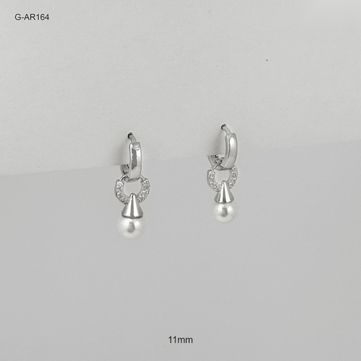 [G-AR-164] Argolla huggie rodinado silver dije aro perla 11mm