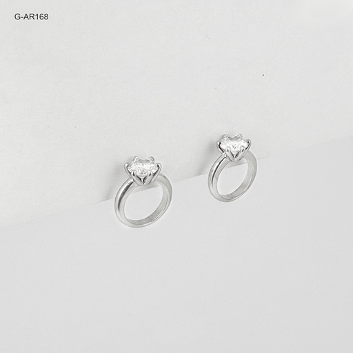 [G-AR-168] Argolla huggie rodinado silver lisa circon solitario 12mm
