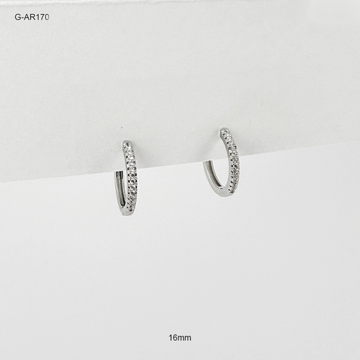[G-AR-170] *ARGOLLA HUGGIE RODINADO SILVER LINEA MICROCIRCONES BLANCOS 16MM