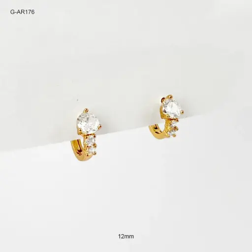 [G-AR-176] Argolla huggie rodinado gold circon redondo cristales 12mm