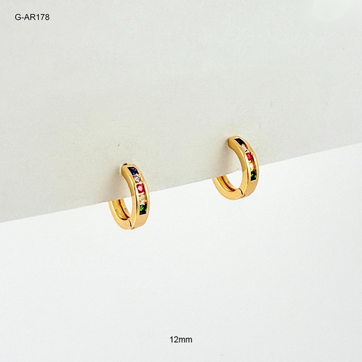 [G-AR-178] *ARGOLLA HUGGIE RODINADO GOLD MICROCIRCONES DE COLORES 12MM