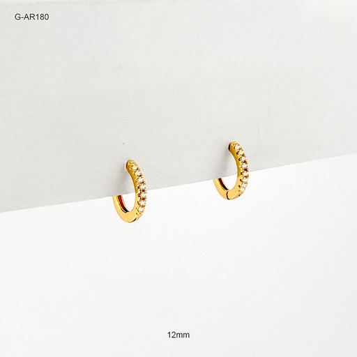 [G-AR-180] *ARGOLLA HUGGIE RODINADO GOLD MICROCIRCONES BLANCOS 12MM