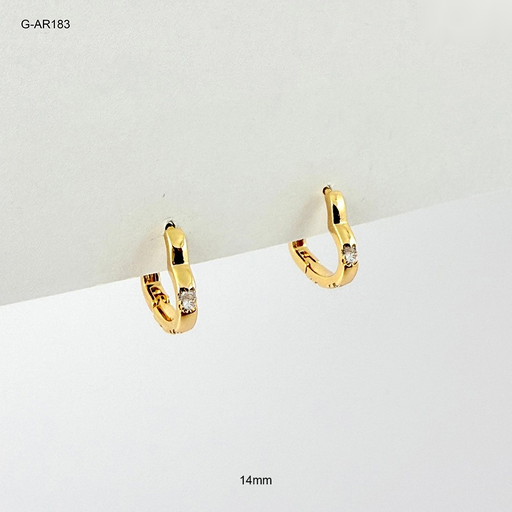[G-AR-183] *ARGOLLA HUGGIE RODINADO GOLD SILUETA CORAZON CIRCONES BLANCON 14MM