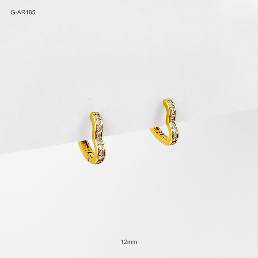 [G-AR-185] *ARGOLLA HUGGIE RODINADO GOLD SILUETA CORAZON CIRCONES BLANCON 12MM