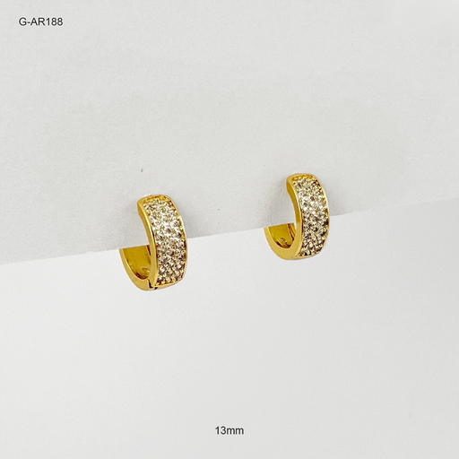 [G-AR-188] *ARGOLLA HUGGIE RODINADO GOLD DOBLE LINEA MICROCIRCONES BLANCOS 13MM