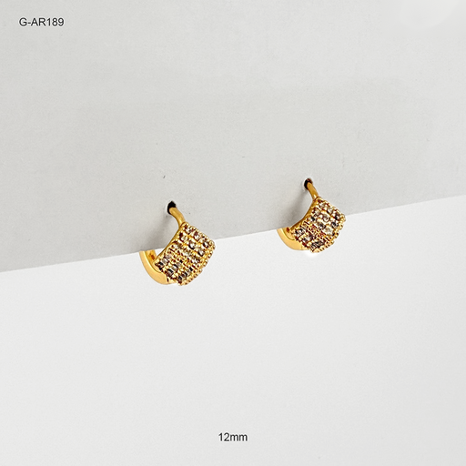 [G-AR-189] *ARGOLLA HUGGIE RODINADO GOLD CUBO MICROCIRCONES BLANCO 12MM