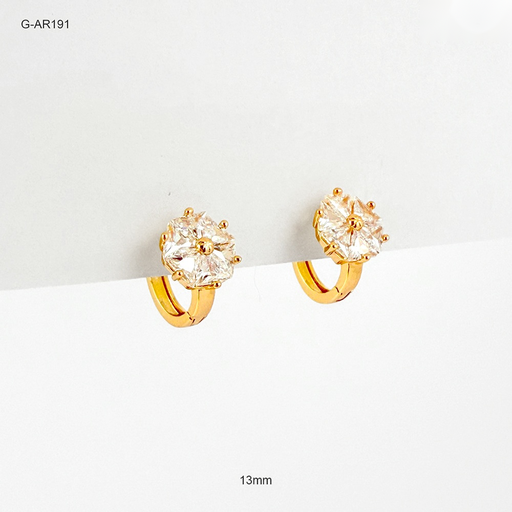 [G-AR-191] *ARGOLLA HUGGIE RODINADO GOLD FLOR CRISTALES BLANCOS 13MM