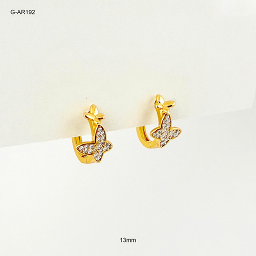 [G-AR-192] *ARGOLLA HUGGIE RODINADO GOLD MARIPOSAS MICROCIRCONES BLANCOS 13MM