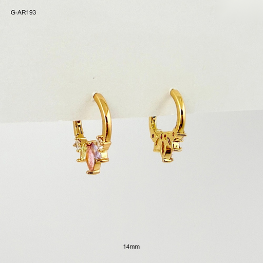 [G-AR-193] *ARGOLLA HUGGIE RODINADO GOLD CRISTALES OVALADOS COLORES 14MM