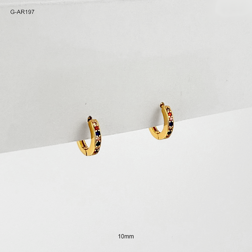 [G-AR-197] *ARGOLLA HUGGIE RODINADO GOLD MINI MICROCIRCONES COLORES 10MM