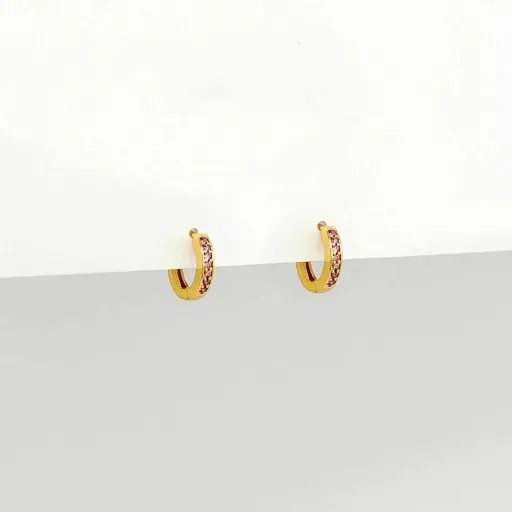 [G-AR-198] *ARGOLLA HUGGIE RODINADO GOLD MICROCIRCONES LILA 10MM