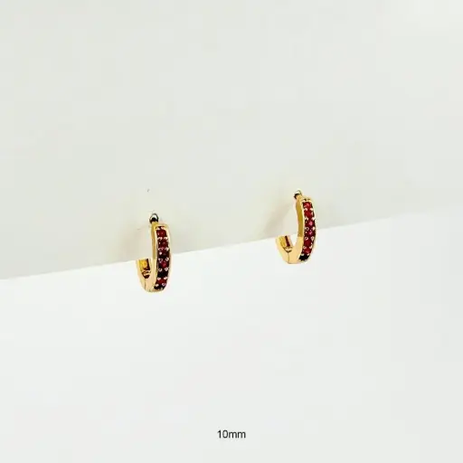 [G-AR-199] *ARGOLLA HUGGIE RODINADO GOLD MICROCIRCONES MAGENTA 10MM