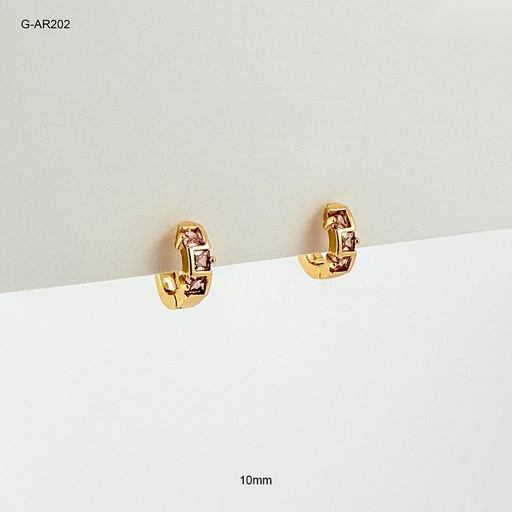 [G-AR-202] Argolla huggie rodinado gold cristales rosa 10mm