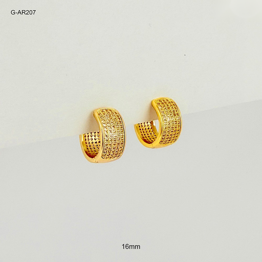 [G-AR-207] Argolla huggie rodinado gold ancha microcircones blancos linea especial 16mm