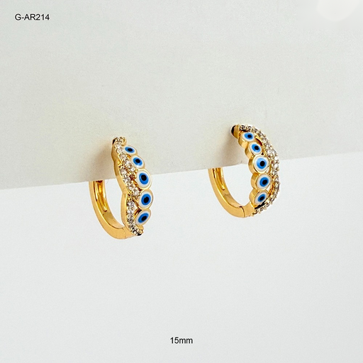 [G-AR-214] Argolla huggie rodinado gold ojitos esmaltado azul 15mm