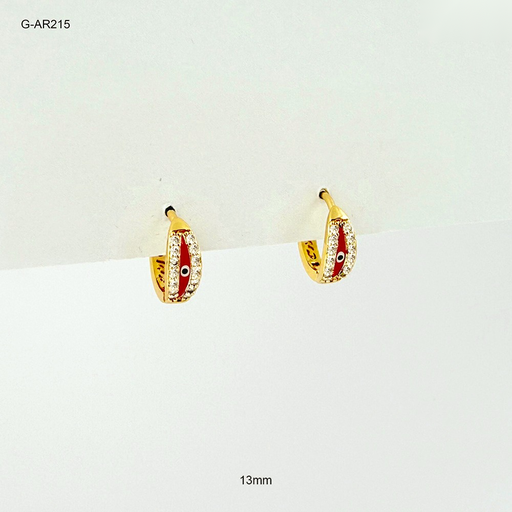 [G-AR-215] *ARGOLLA HUGGIE RODINADO GOLD OJITO ESMALTADO ROJO 13MM