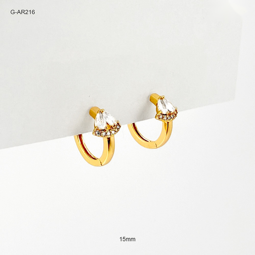 [G-AR-216] Argolla huggie rodinado gold petalos cristales blancos 15mm