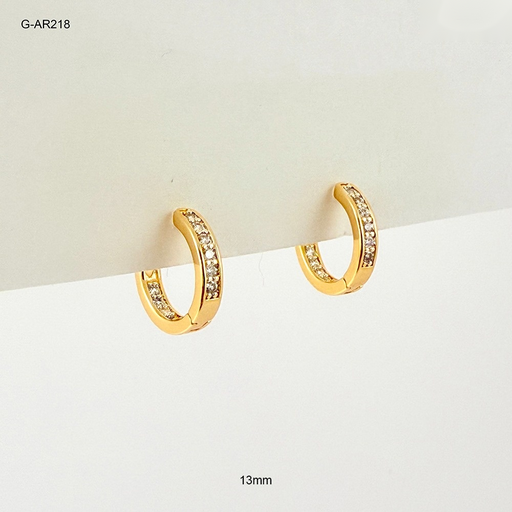 [G-AR-218] *ARGOLLA HUGGIE RODINADO GOLD MICROCIRCONES BLANCOS 13MM
