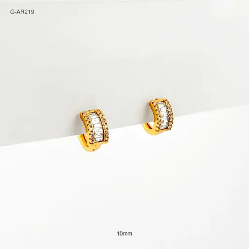 [G-AR-219] Argolla huggie rodinado gold cristales bague rectangulo 10mm