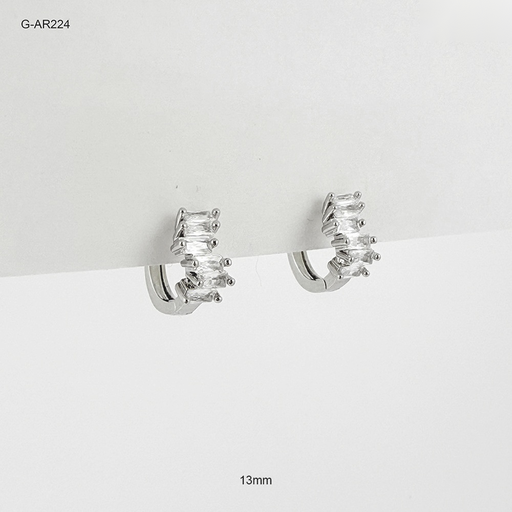 [G-AR-224] *ARGOLLA HUGGIE RODINADO SILVER CRISTALES BAGUE BLANCOS 13MM