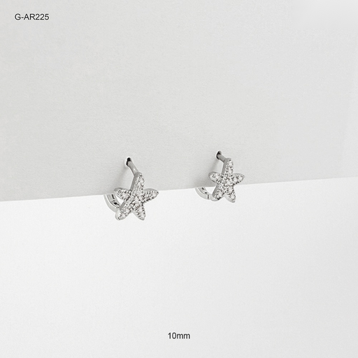 [G-AR-225] *ARGOLLA HUGGIE RODINADO SILVER ESTRELLA DE MAR MICROCIRCONES BLANCOS 10MM
