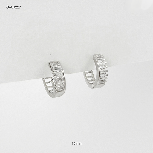 [G-AR-227] *ARGOLLA HUGGIE RODINADO SILVER CRISTALES BEGUE BLANCOS 15MM