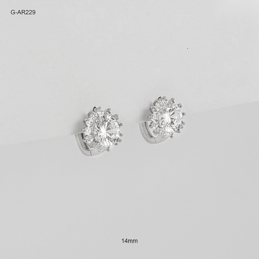 [G-AR-229] *ARGOLLA HUGGIE RODINADO SILVER FLOR CRISTAL BLANCO 14MM