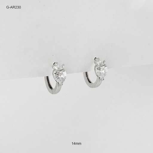 [G-AR-230] *ARGOLLA HUGGIE RODINADO SILVER CORAZON CORONA CRISTALES BLANCOS 14MM