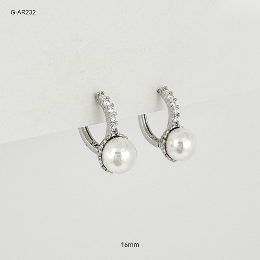 [G-AR-232] *ARGOLLA HUGGIE ESPECIAL RODINADO SILVER CRISTALES BLANCOS PERLA SWAROUSKY 16MM