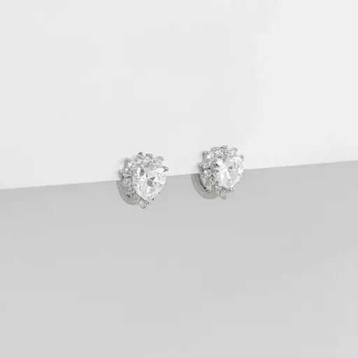 [G-AR-234] Argolla huggie especial rodinado silver cristal corazón 13mm