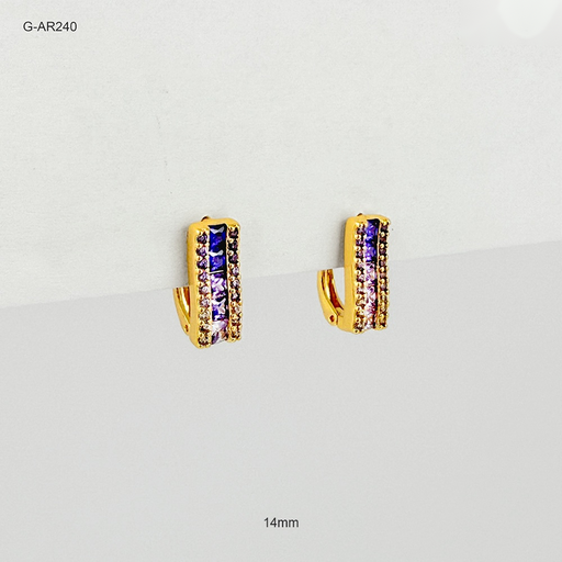 [G-AR-240] *ARETE ESPECIAL BROCHE CATALAN RODINADO GOLD CRISTALES VIOLETA 14MM
