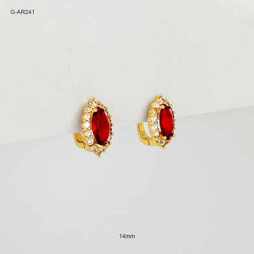 [G-AR-241] Arete especial broche catalan rodinado gold cristal ovalado rojo
