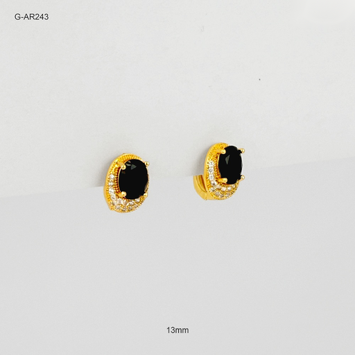 [G-AR-243] Arete especial broche catalan rodinado gold cristal ovalado negro 13mm