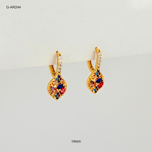 [G-AR-244] *ARGOLLA HUGGIE ESPECIAL GANCHO RODINADO GOLD MICROCIRCONES DE COLORES