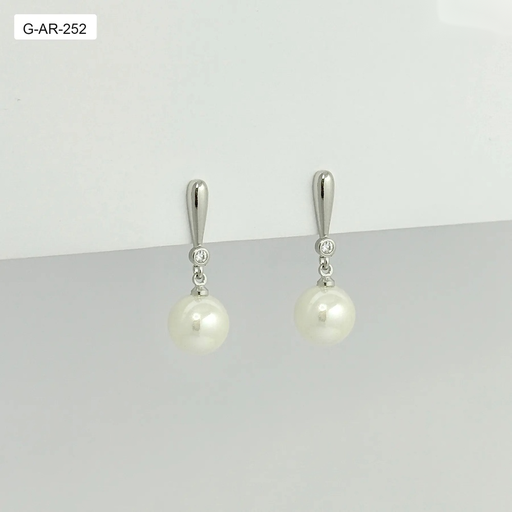 [G-AR-252] *ARETE DE PRESIÓN RODINADO SILVER LARGO PERLA SWAROUSKY