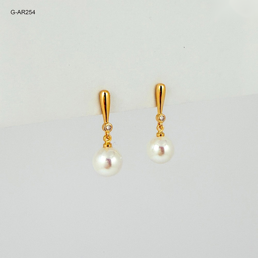 [G-AR-254] Arete de presión rodinado gold largo perla swarousky