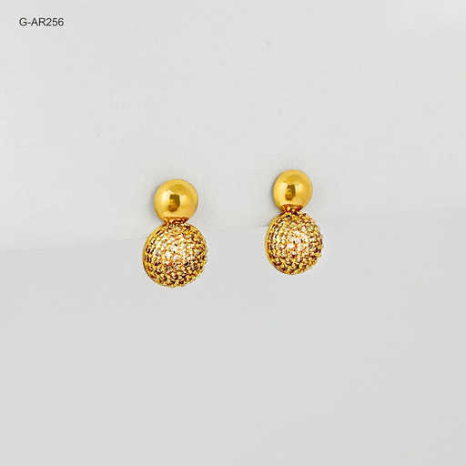 [G-AR-256] Arete de presión rodinado gold media bola microcircones blanco
