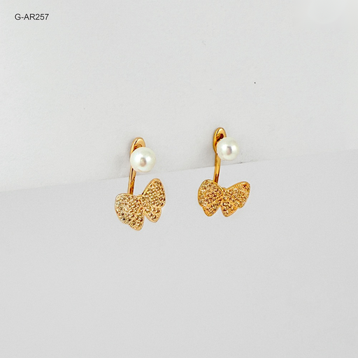 [G-AR-257] Arete de presión rodinado gold perla dije mariposa microcircones blanco
