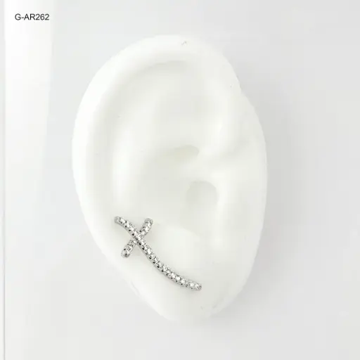 [G-AR-262] Arete tipo trepador rodinado silver microcircones blancos #3