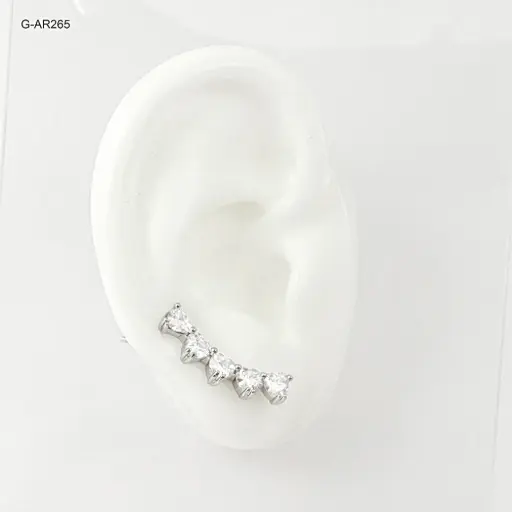 [G-AR-265] Arete tipo trepador rodinado silver microcircones blancos #6