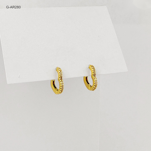 [G-AR-280] *ARGOLLA HUGGIE RODINADO GOLD SILUETA CORAZÓN MICROCIRCONES BLANCOS 10MM